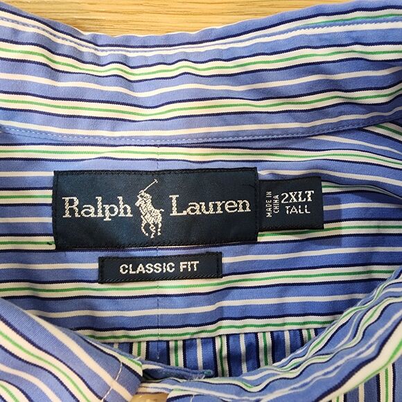 Polo Ralph Lauren 2XLT Classic Fit Blue Striped Button Down Shirt Green Pony - Picture 4 of 14